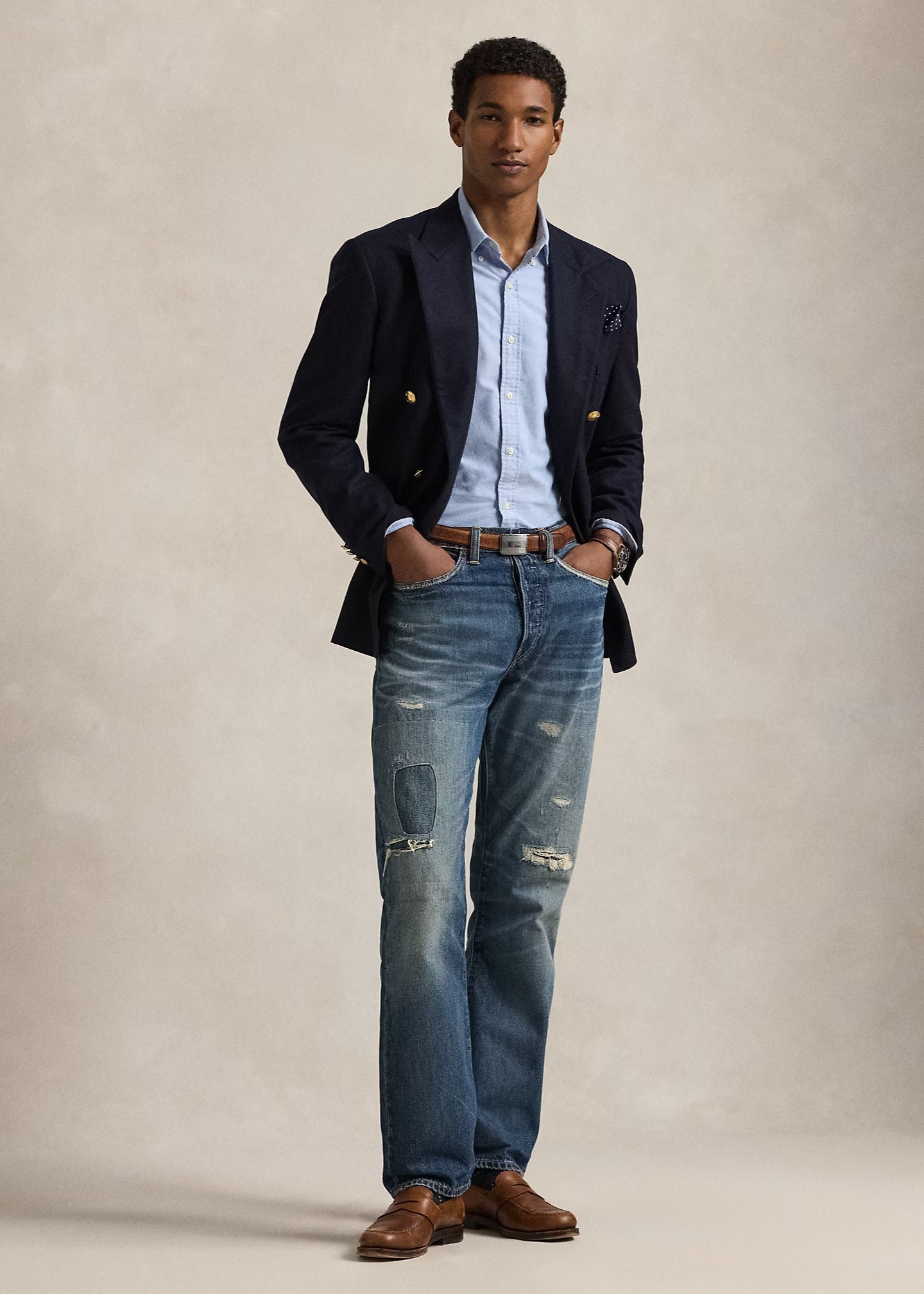 Chemise Ralph Lauren ajustée bleue en coton pour homme | Georgespaul