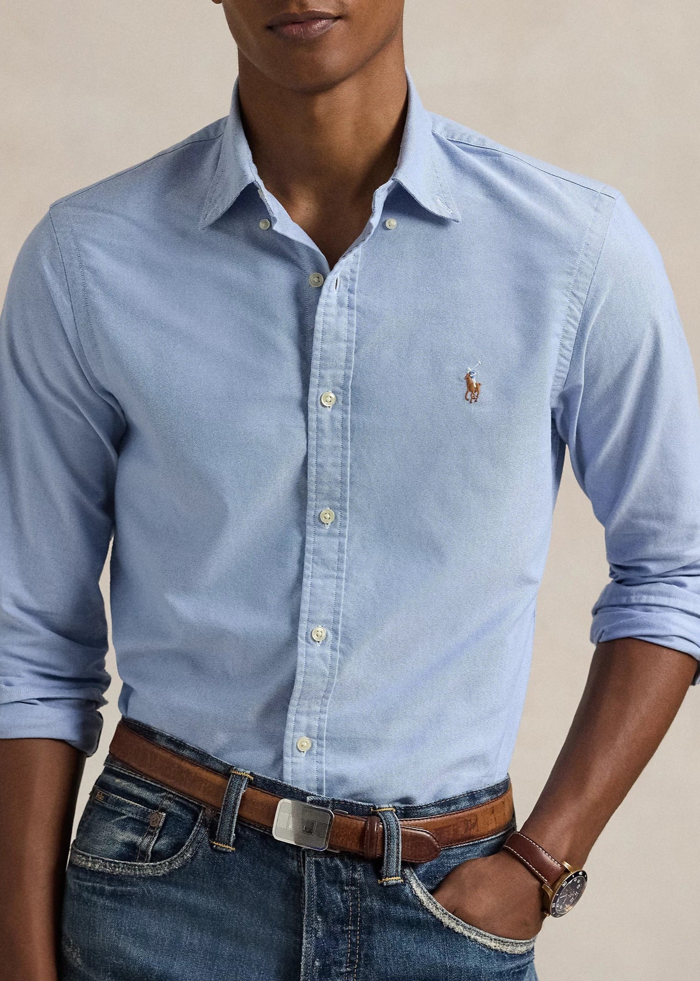 Chemise Ralph Lauren ajustée bleue en coton pour homme | Georgespaul