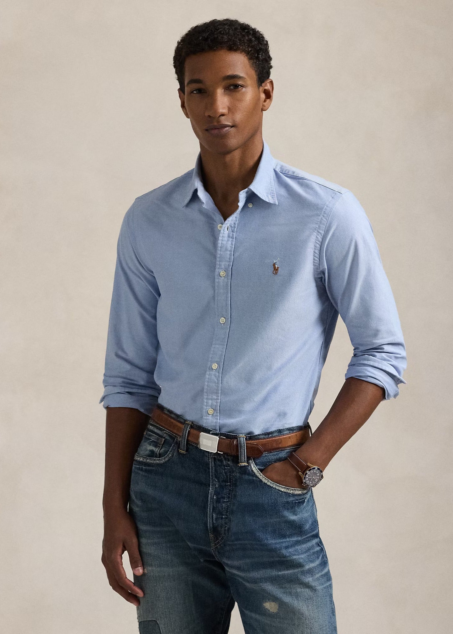 Chemise Ralph Lauren ajustée bleue en coton pour homme | Georgespaul
