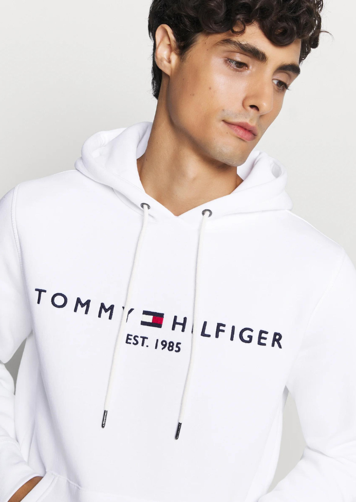 Sweat à capuche Tommy Hilfiger blanc en coton bio | Georgespaul