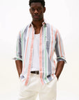 chemise-rayures-tommy-hilfiger-orange-homme-face