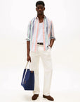 chemise-rayures-tommy-hilfiger-orange-homme-porte