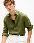 chemise-tommy-hilfiger-vert-fonce-lin-mw0mw41530msx-zoom