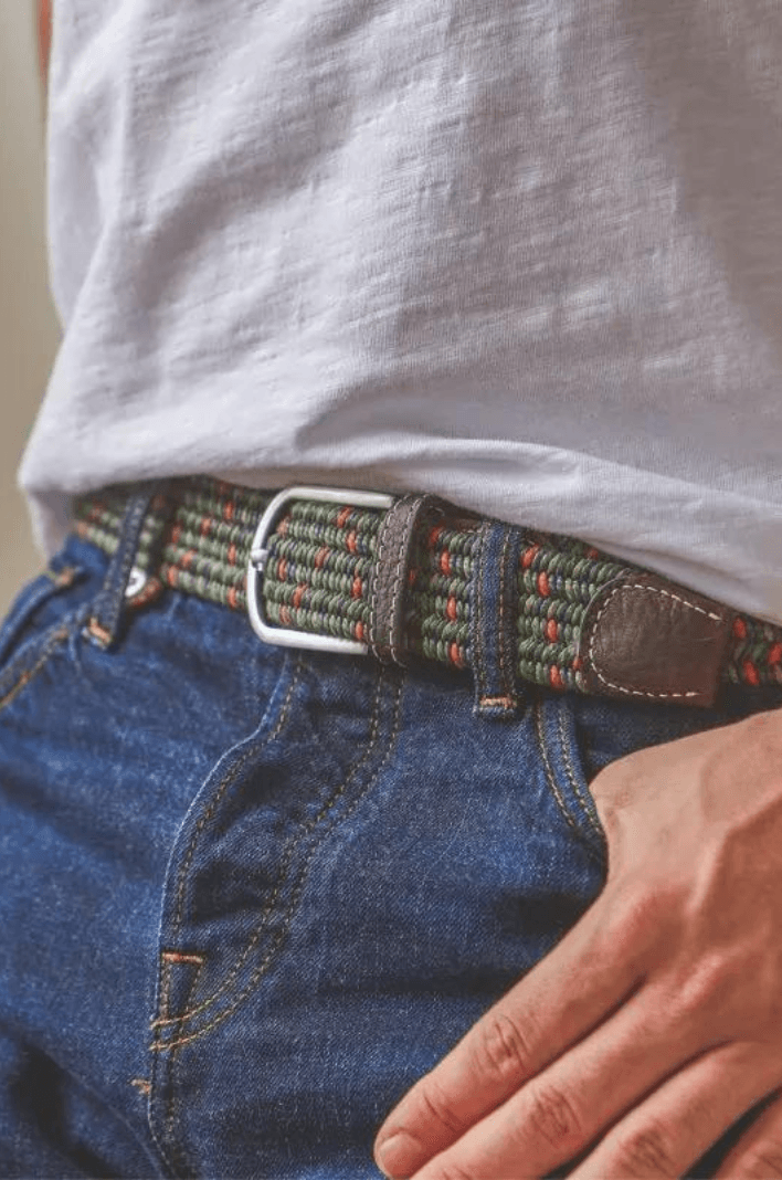 Ceinture tressée Billybelt verte et orange en cuir - Georgespaul