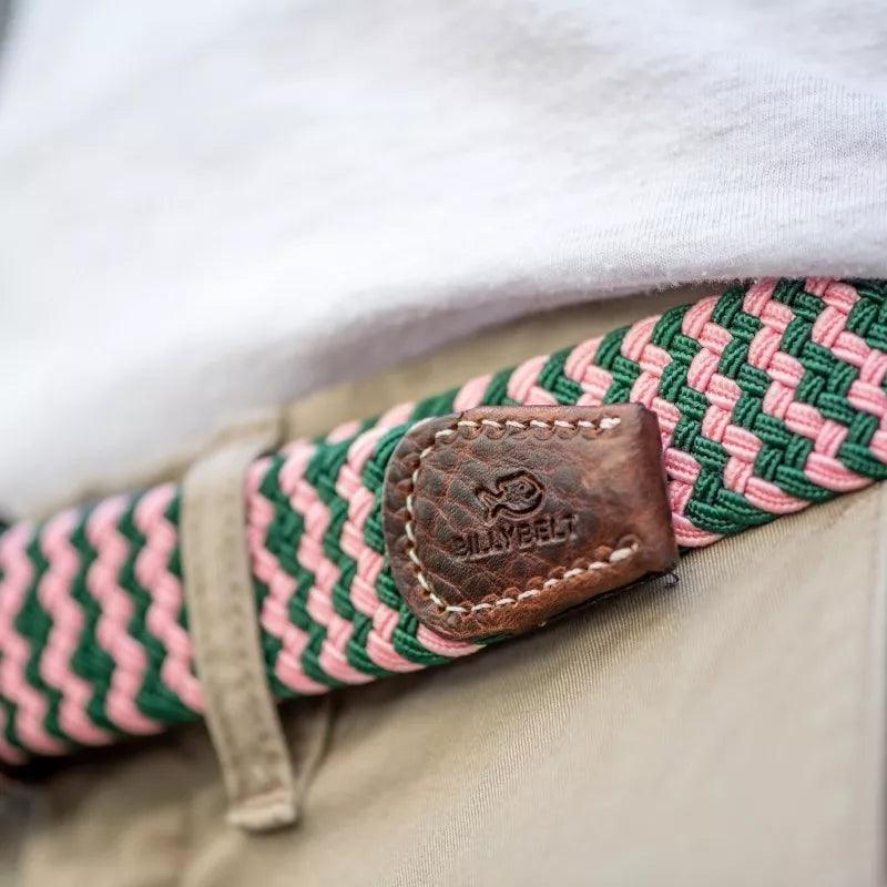 Ceinture tressée Billybelt rose et verte en cuir - Georgespaul