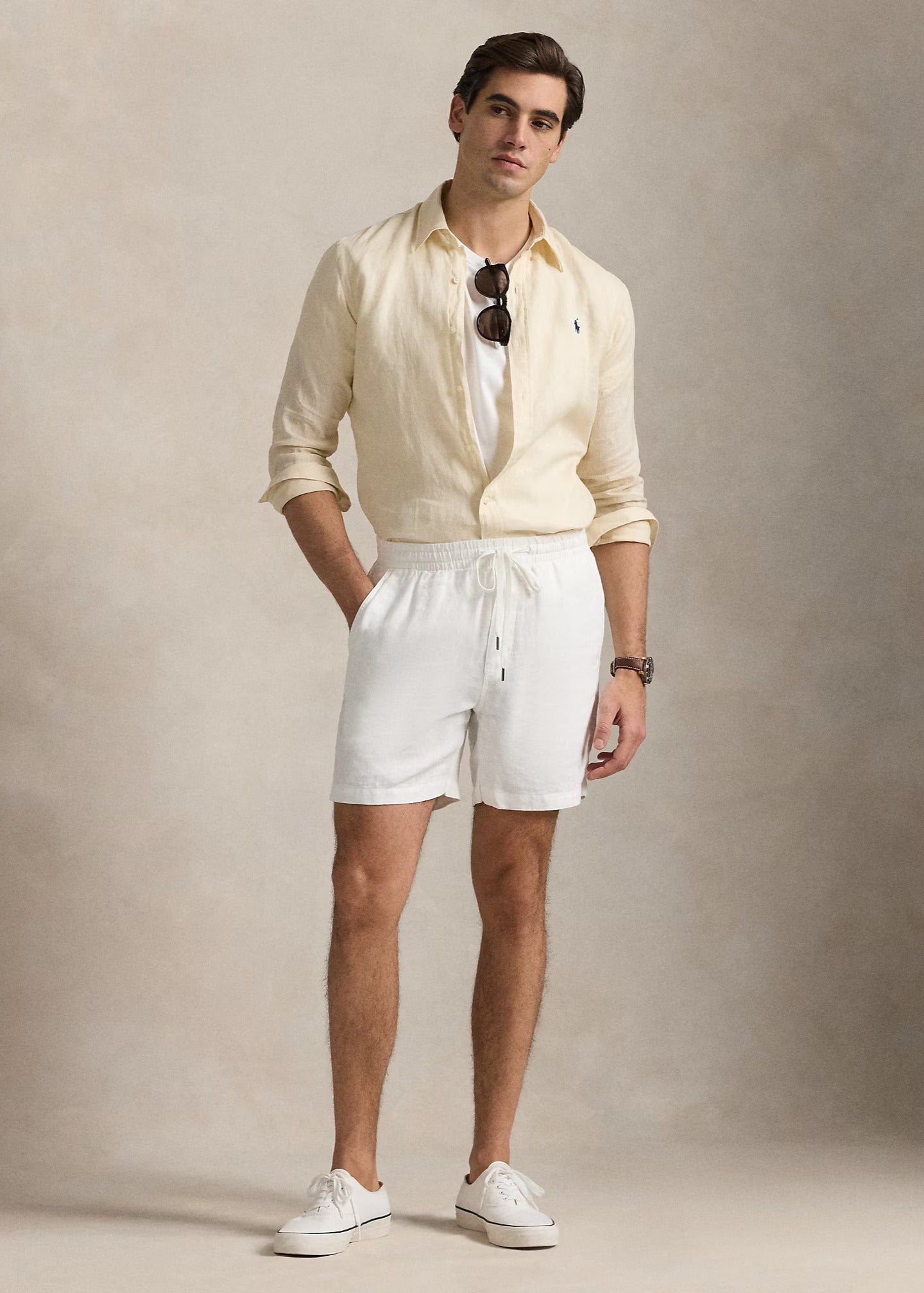 Chemise Ralph Lauren beige en lin pour homme | Georgespaul 