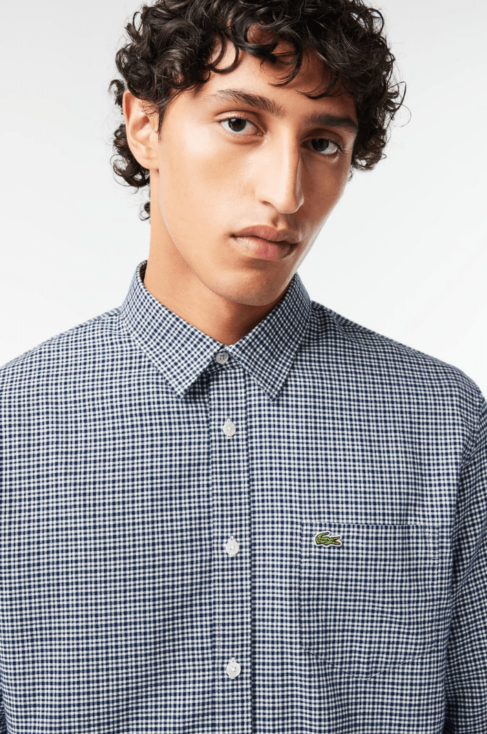 Chemise à carreaux Lacoste droite marine en coton bio - Georgespaul