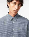 Chemise à carreaux Lacoste droite marine en coton bio - Georgespaul