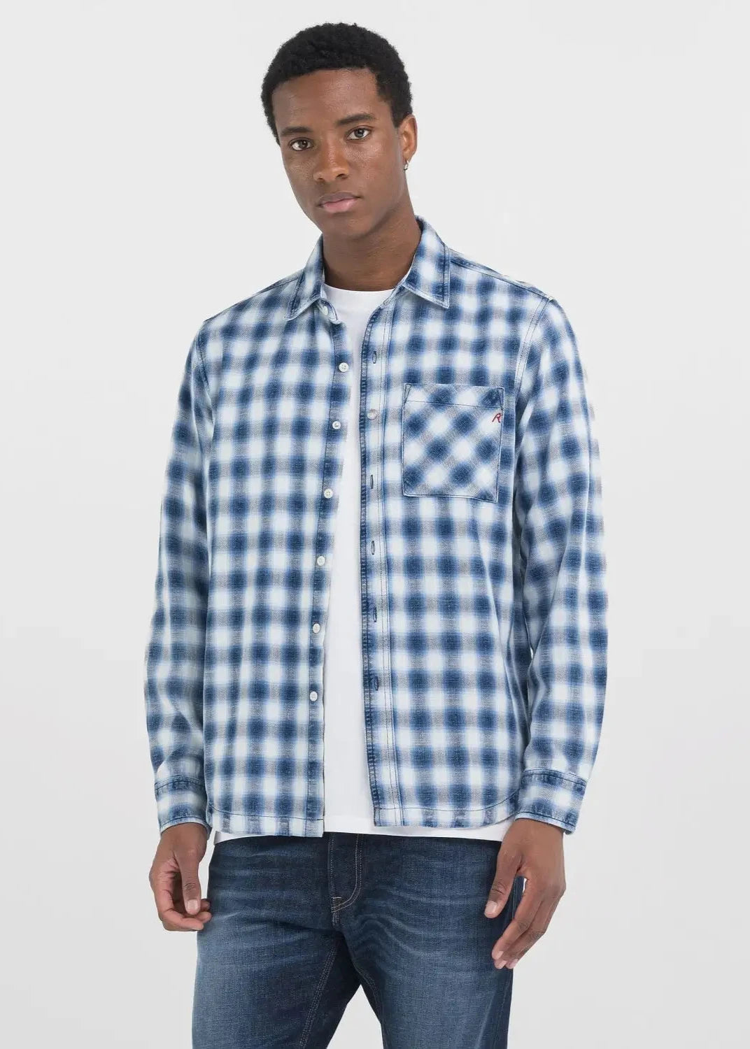 Chemise à carreaux Replay bleue pour homme | Georgespaul