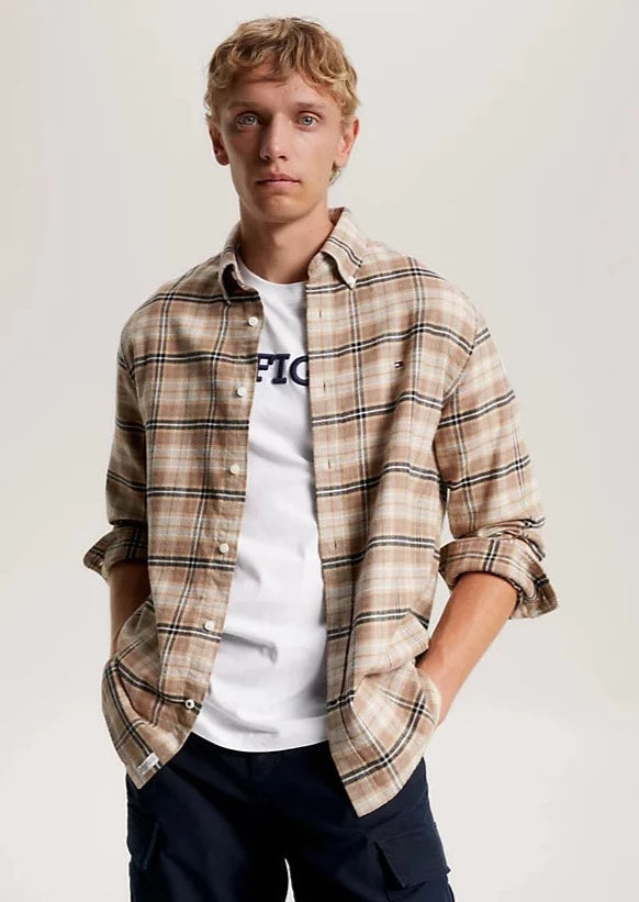 Chemise à carreaux Tommy Hilfiger beige en coton bio | Georgespaul
