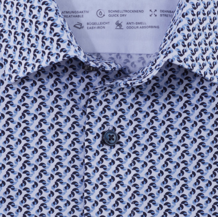 Chemise à motifs Luxor OLYMP droite bleue en coton stretch | Georgespaul