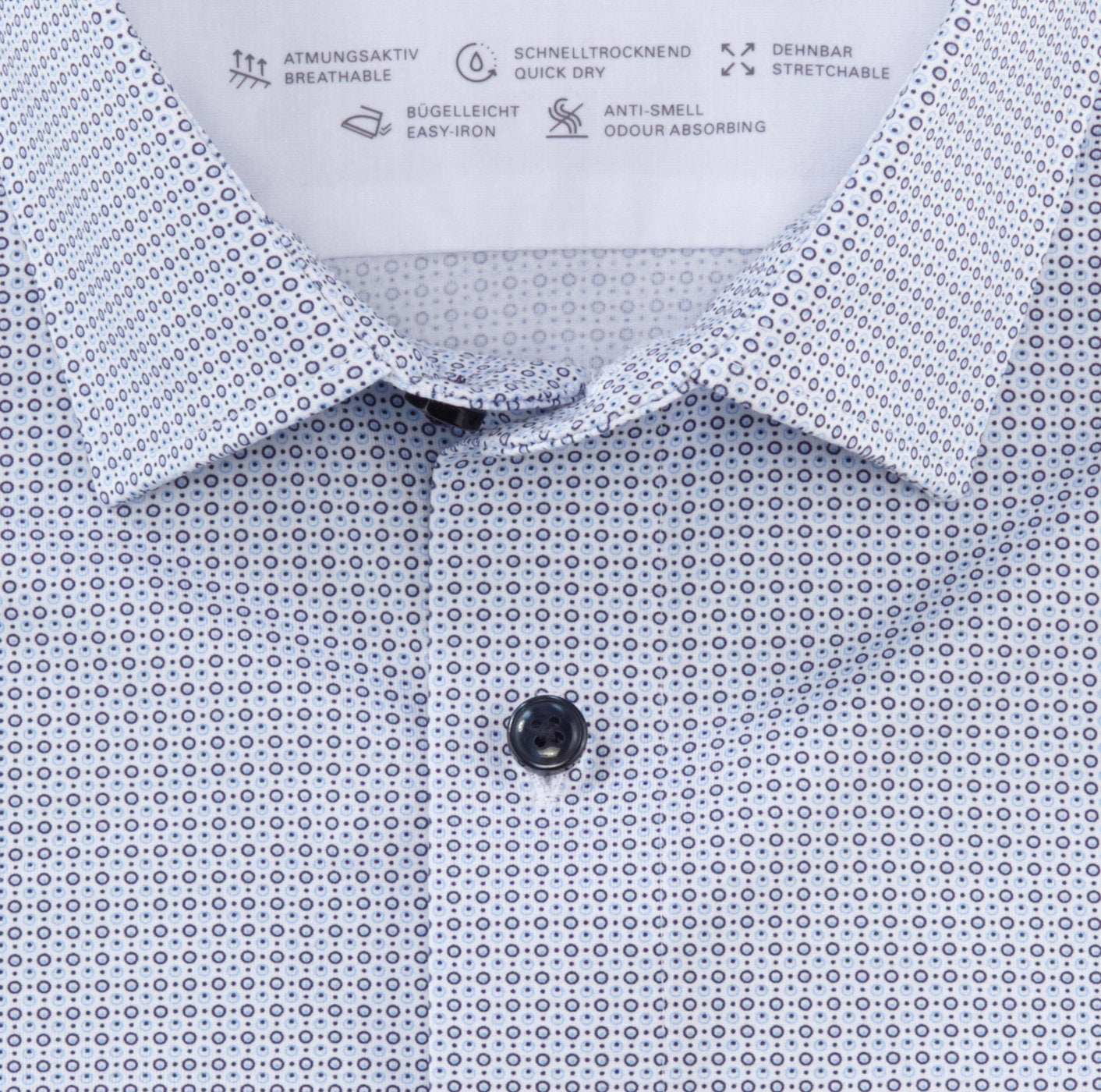 Chemise à motifs Luxor OLYMP droite bleue en coton stretch | Georgespaul