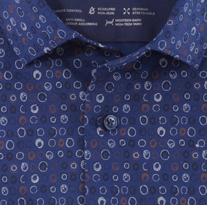 Chemise à motifs Luxor OLYMP droite marine en coton stretch | Georgespaul