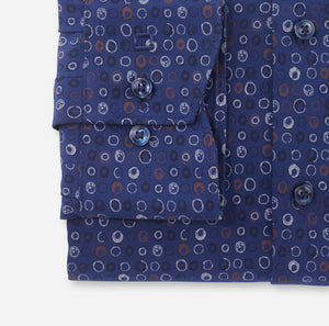 Chemise à motifs Luxor OLYMP droite marine en coton stretch | Georgespaul