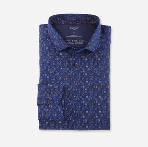 Chemise à motifs Luxor OLYMP droite marine en coton stretch | Georgespaul