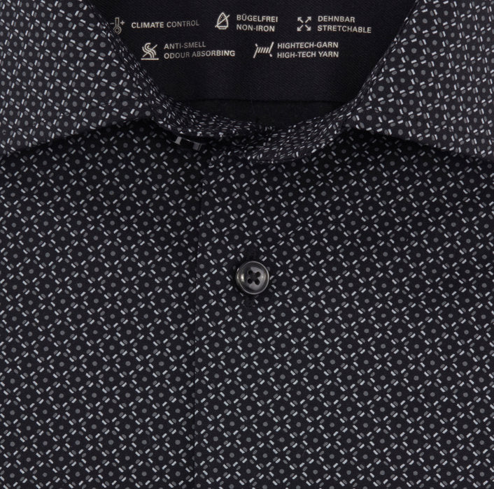 Chemise à motifs Luxor OLYMP droite noire en coton stretch | Georgespaul