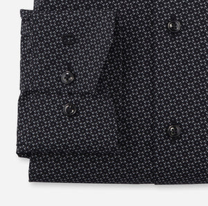 Chemise à motifs Luxor OLYMP droite noire en coton stretch | Georgespaul