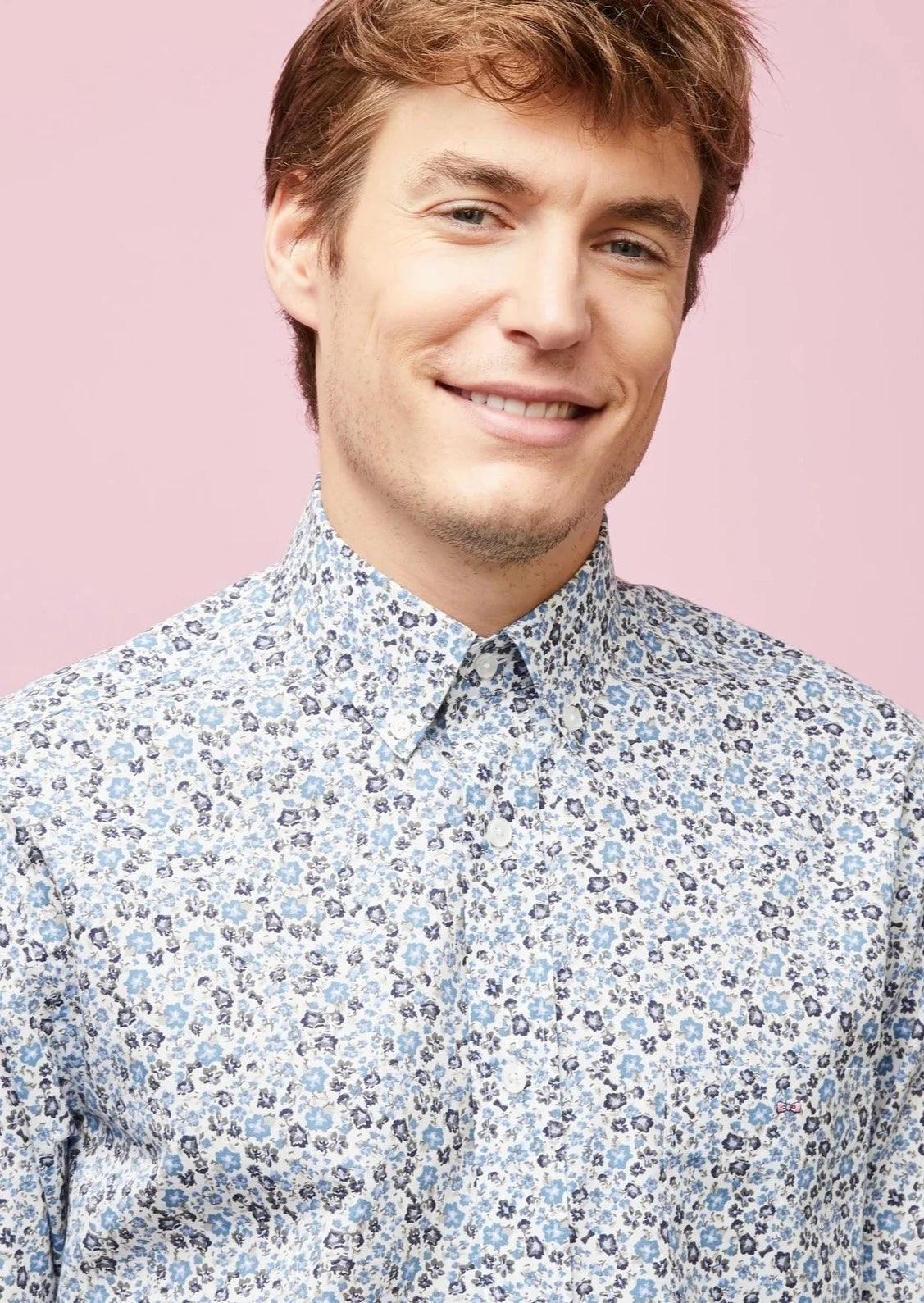 Chemise fleurie Eden Park bleu clair en coton pour homme I Georgespaul