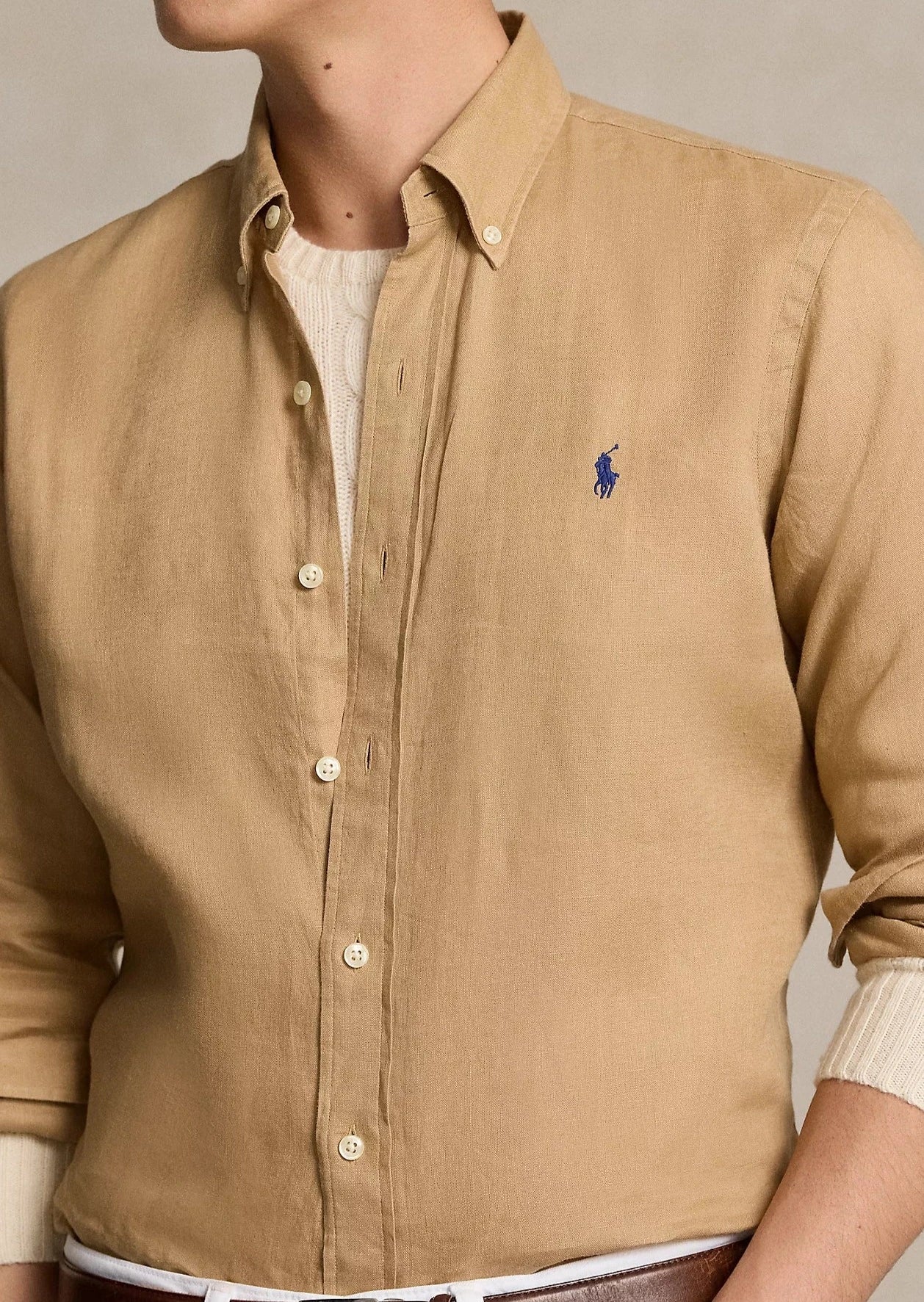Chemise homme Ralph Lauren ajustée beige en lin | Georgespaul