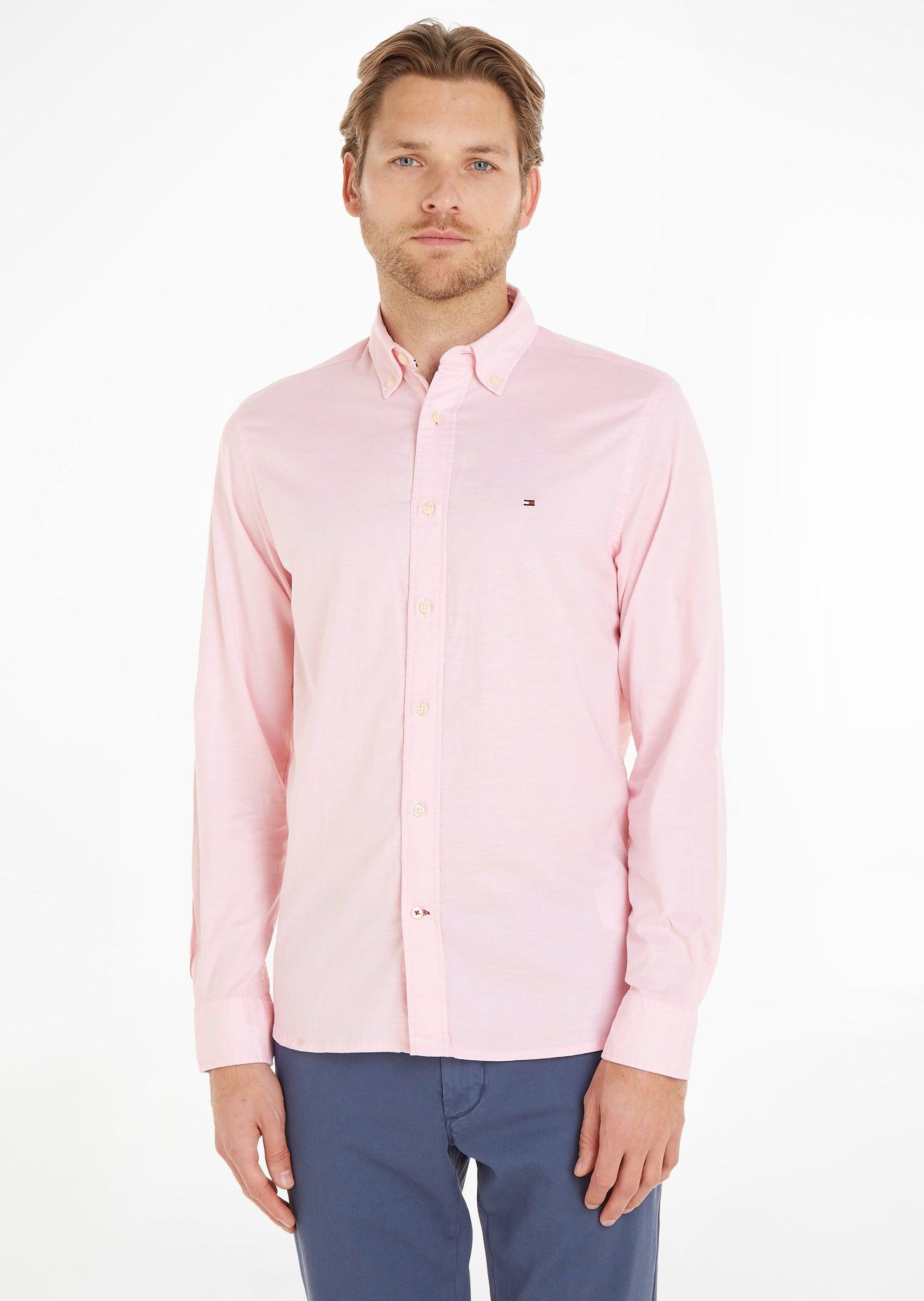 Chemise Tommy Hilfiger rose en coton bio stretch - Georgespaul