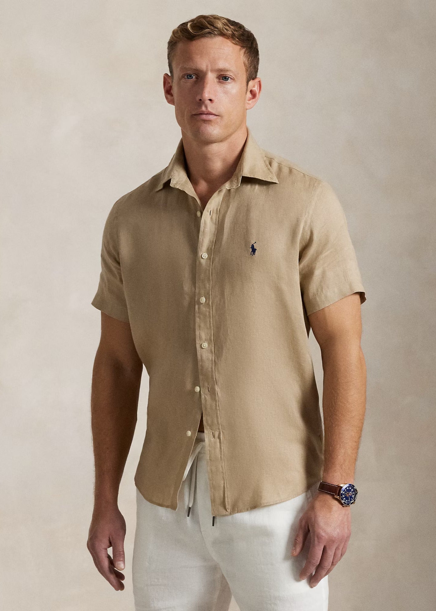 Chemise manches courtes Ralph Lauren beige | Georgespaul 