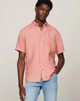 Chemise manches courtes Tommy Hilfiger rose en lin - Georgespaul