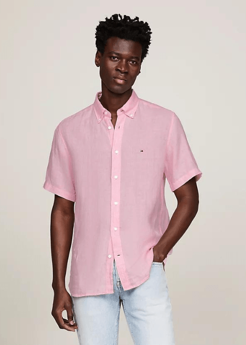 Chemise manches courtes Tommy Hilfiger rose en lin - Georgespaul