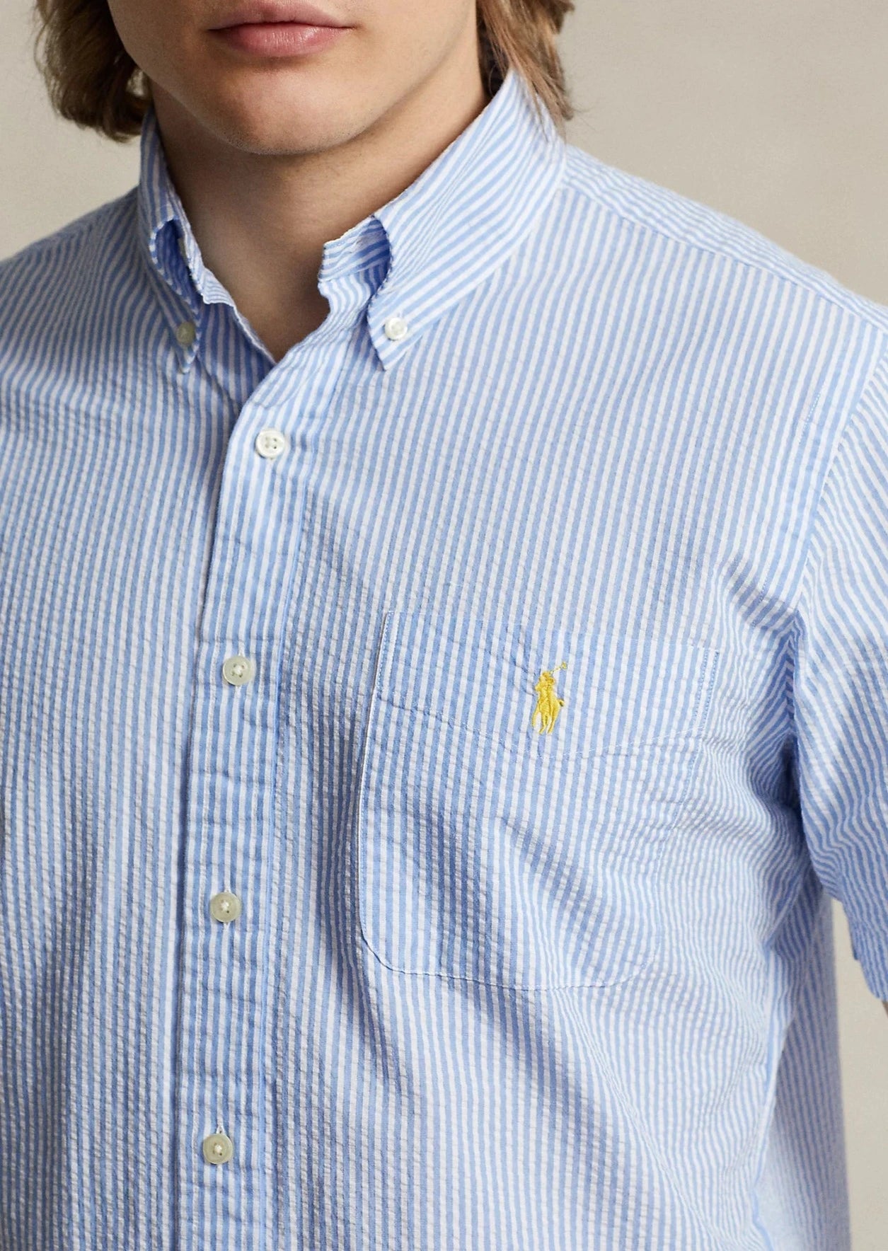 Chemise rayée manches courtes homme Ralph Lauren bleue | Georgespaul