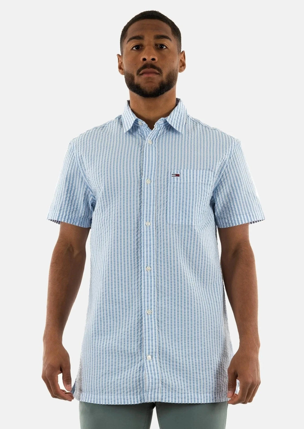 Chemise rayée manches courtes homme Tommy Jeans bleue | Georgespaul