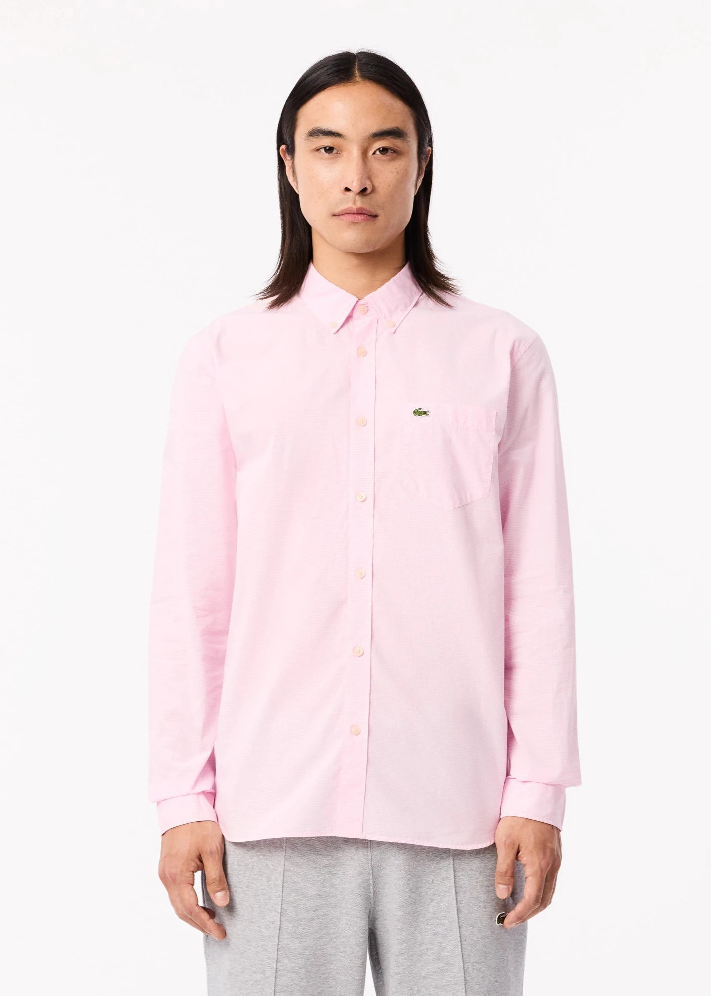 Chemise vichy Lacoste rose en popeline pour homme | Georgespaul