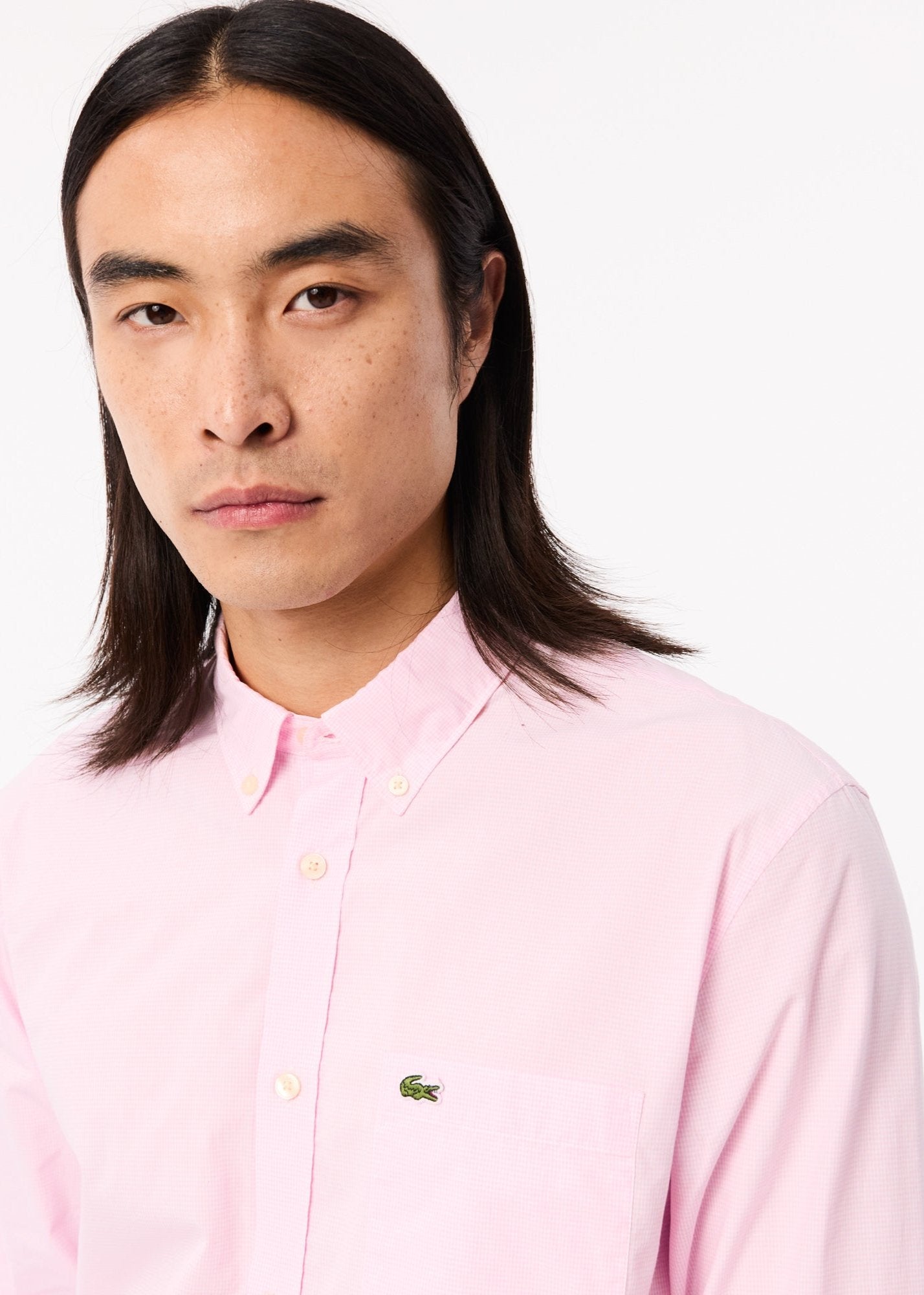 Chemise vichy Lacoste rose en popeline pour homme | Georgespaul