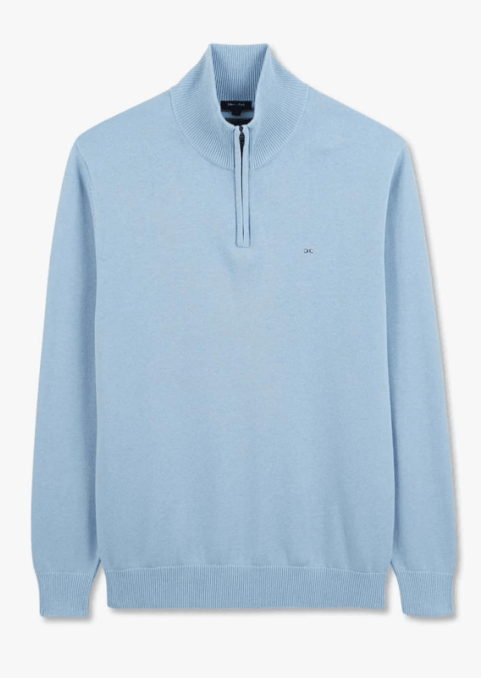 Pull demi zip Eden Park bleu clair en laine - Georgespaul