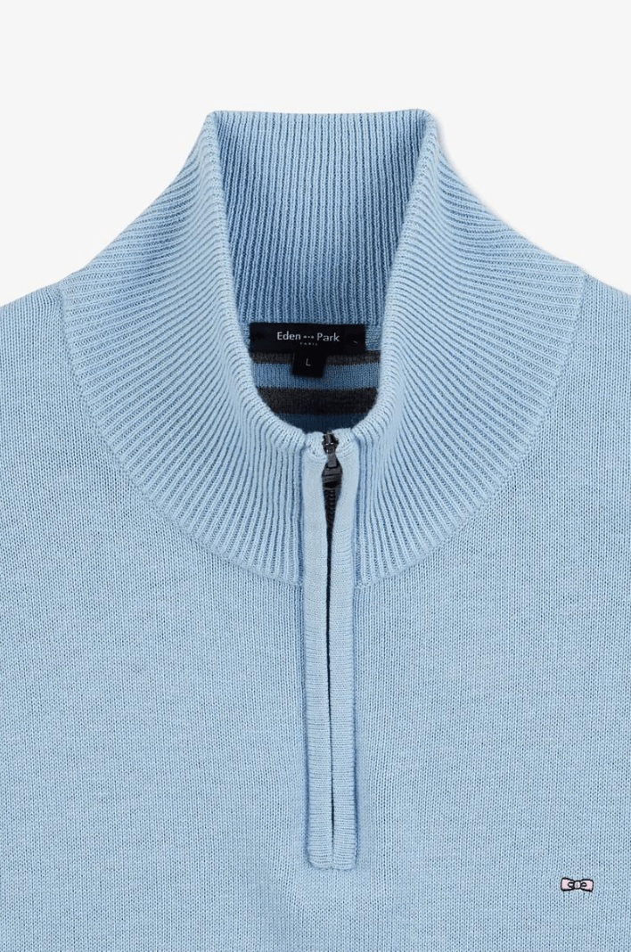 Pull demi zip Eden Park bleu clair en laine - Georgespaul