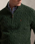 Pull camionneur torsadé Ralph Lauren vert en laine et cachemire