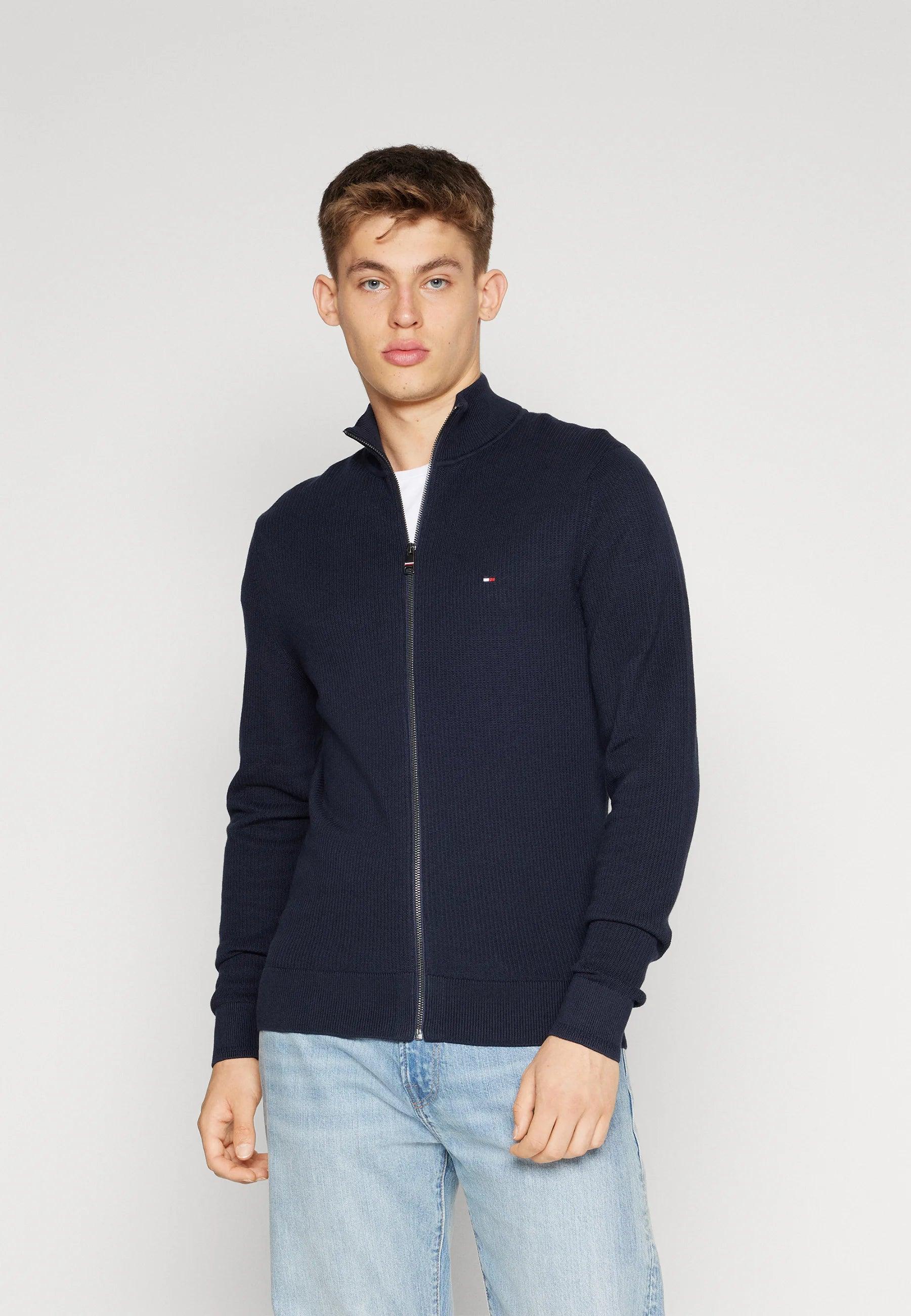 Gilet zippé Tommy Hilfiger marine en coton bio - Georgespaul