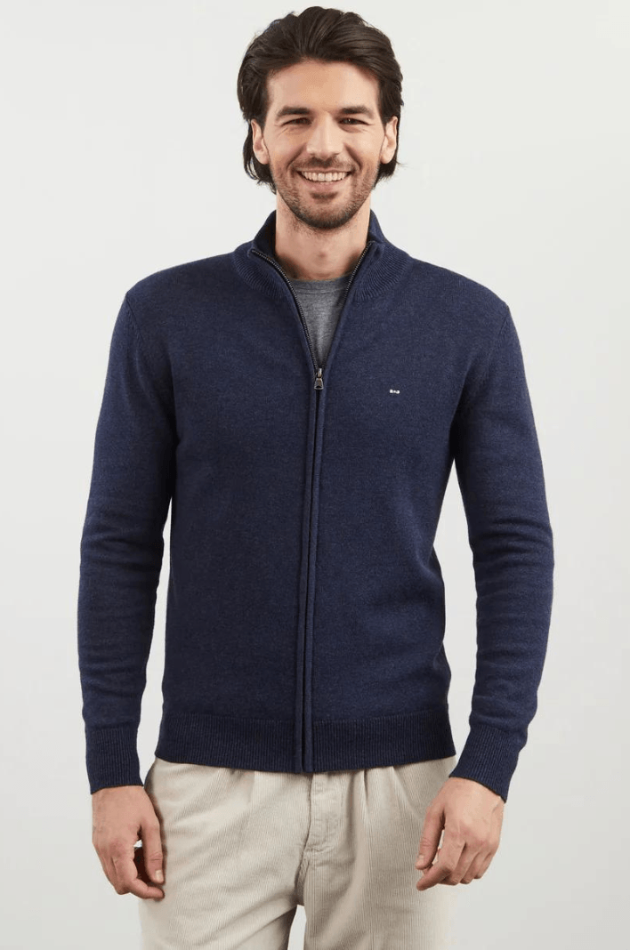 Gilet zippé à col montant Eden Park marine en laine - Georgespaul