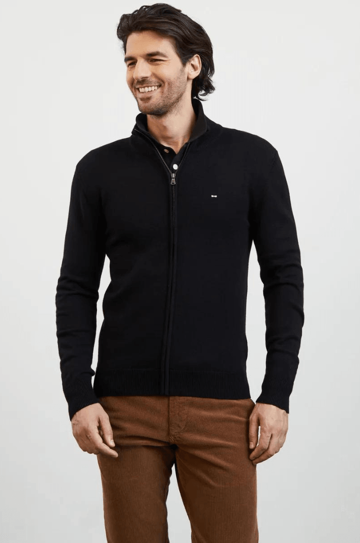 Gilet zippé à col montant Eden Park noir en laine - Georgespaul