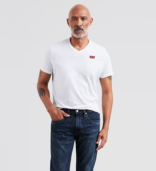 T-shirt col V coton stretch - blanc