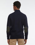 Barbour-Pullover aus marineblauer Wolle mit halbem Reißverschluss und Ellbogenaufnähern