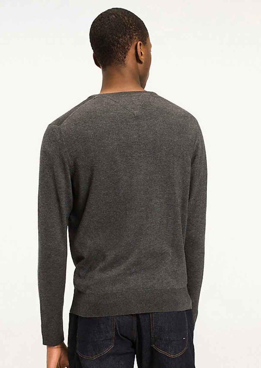 Pull col V Tommy Hilfiger gris anthracite coton pima et cachemire - Georgespaul