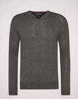 Pull col V Tommy Hilfiger gris anthracite coton pima et cachemire - Georgespaul