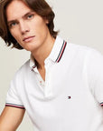 Polo ajusté Tommy Hilfiger blanc à liseré en coton bio - Georgespaul