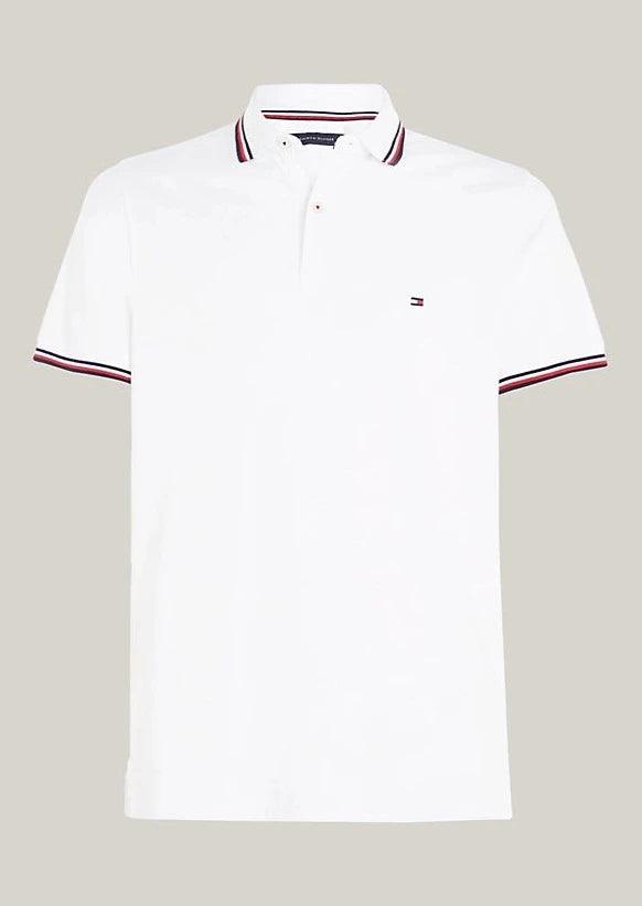 Polo ajusté Tommy Hilfiger blanc à liseré en coton bio - Georgespaul