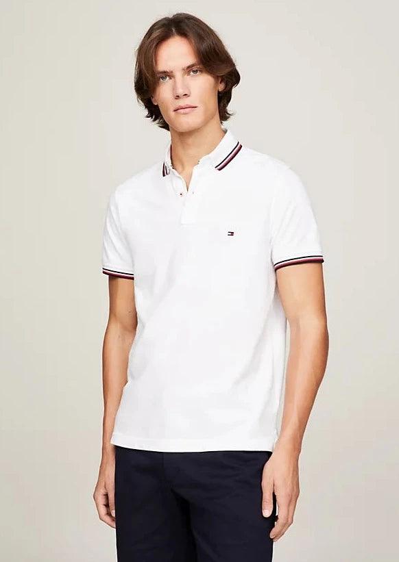 Polo ajusté Tommy Hilfiger blanc à liseré en coton bio - Georgespaul