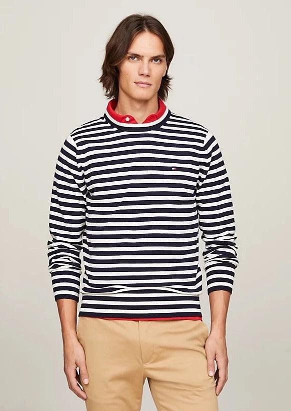 Pull à rayures Tommy Hilfiger marine en coton bio - Georgespaul