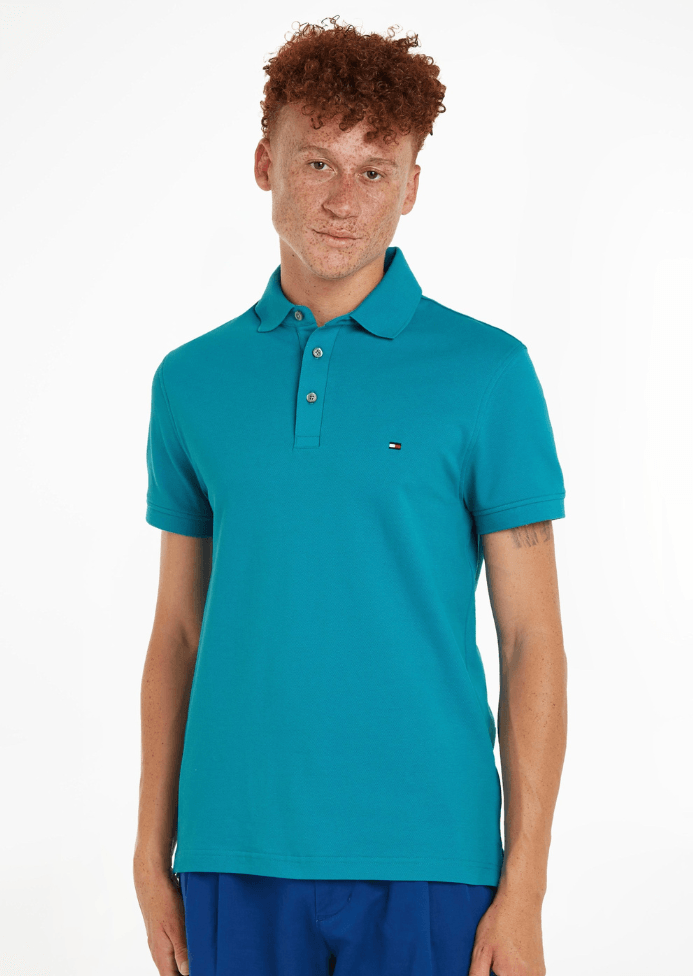 Polo Tommy Hilfiger ajusté bleu en coton bio - Georgespaul