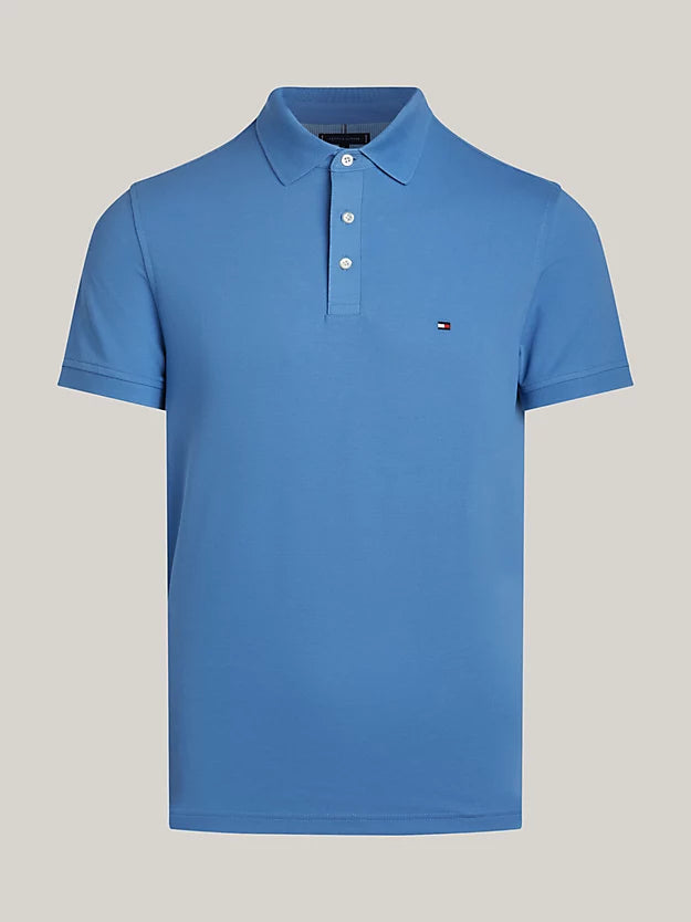 Polo Tommy Hilfiger ajusté bleu en coton bio stretch | Georgespaul