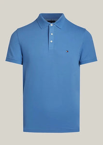 Polo Tommy Hilfiger ajusté bleu en coton bio stretch | Georgespaul