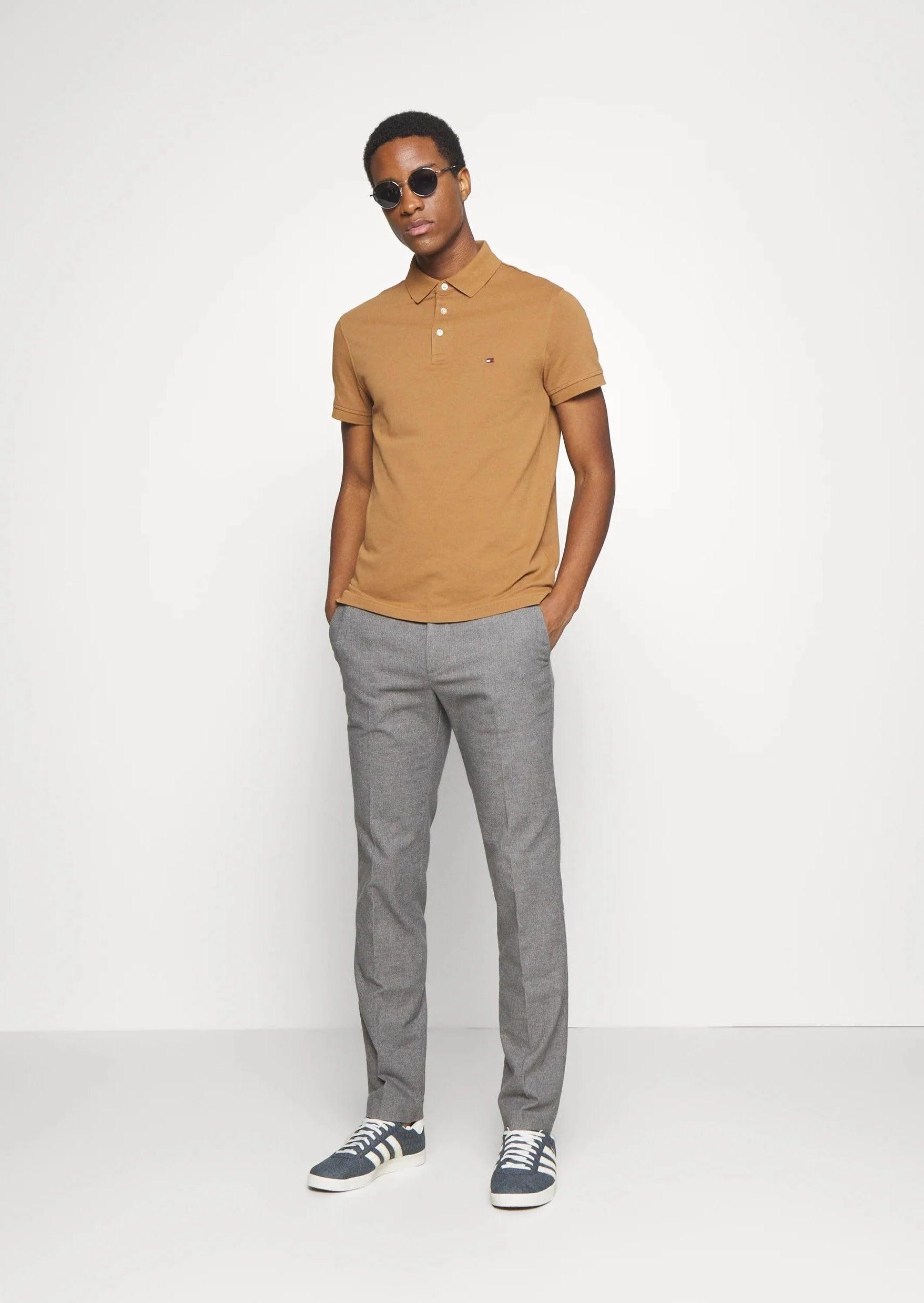 Polo Tommy Hilfiger ajusté marron en coton bio stretch - Georgespaul