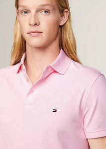 Polo homme Tommy Hilfiger ajusté rose clair coton bio stretch | Georgespaul